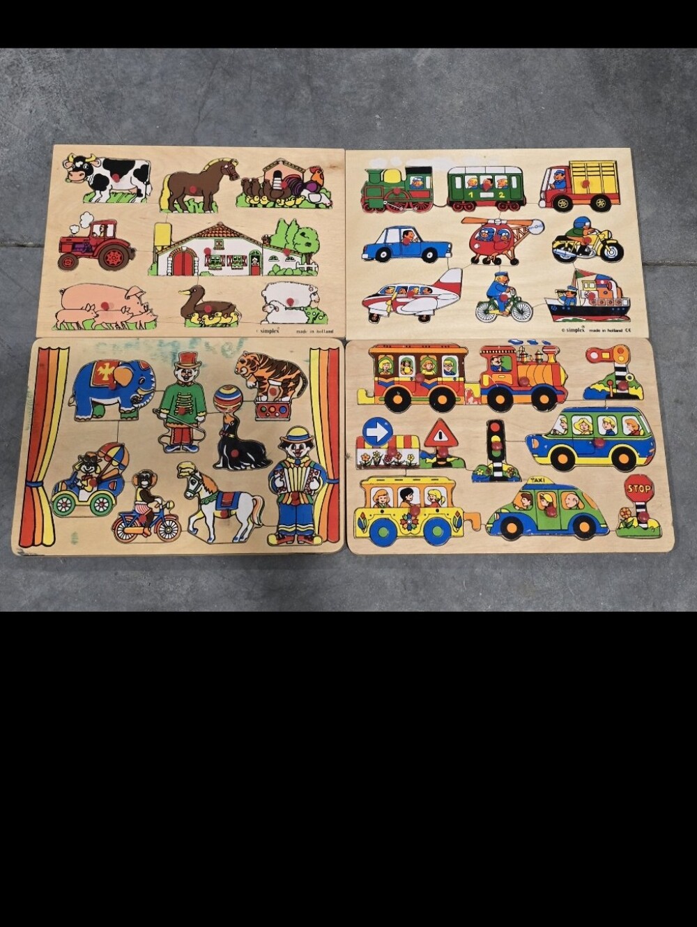 4x Vintage Wooden Animal&Vehicle Puzzle Set for Kids - Colorful Educational Play